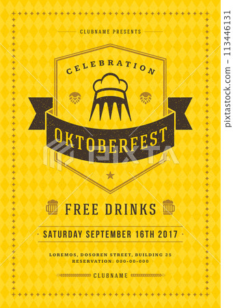 Oktoberfest beer festival celebration retro typography poster or flyer 113446131
