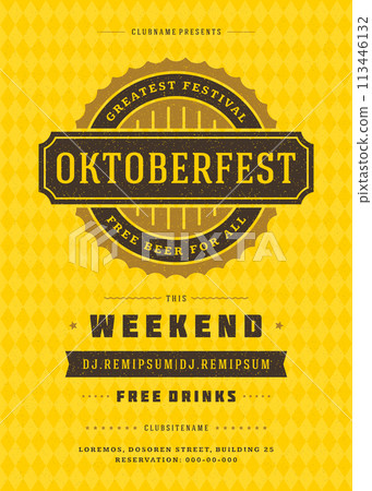 Oktoberfest beer festival celebration retro typography poster or flyer 113446132