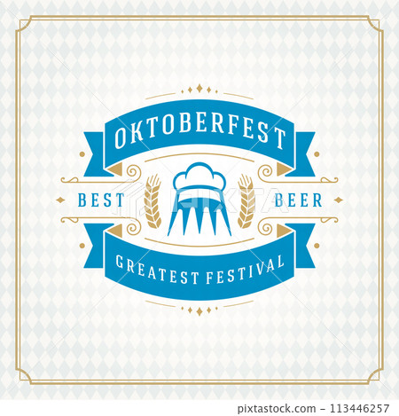 Oktoberfest beer festival celebration vintage greeting card or poster 113446257
