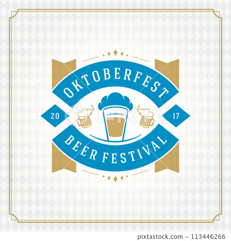 Oktoberfest beer festival celebration vintage greeting card or poster Oktoberfest beer festival celebration vintage greeting card or poster 113446266