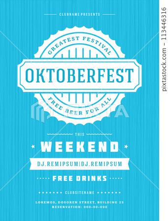 Oktoberfest beer festival celebration retro typography poster or flyer 113446316