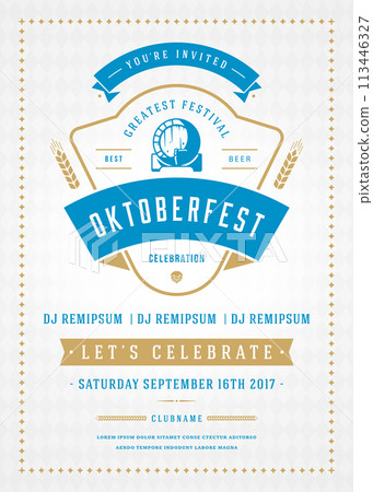 Oktoberfest beer festival celebration retro typography poster or flyer 113446327