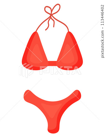 Summer women swimsuit. Red Bikini. Beach swimwear. Vector cartoon illustration. 113446402