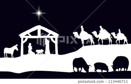 Christmas Nativity Scene Bethlehem Manger Wise Men 113446711