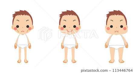各種體型變化向量白色背景的可愛小男孩的插圖集 113446764