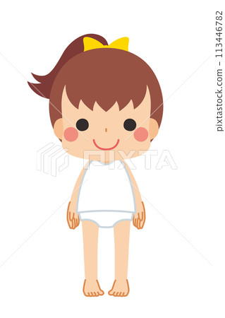 一個可愛的小女孩的插圖，具有標準體型、全身向量、白色背景 113446782