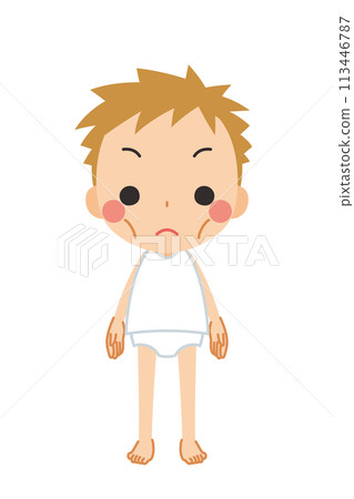 Illustration of a cute little boy with a skinny body, full body, vector, white background 113446787