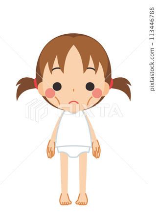 Illustration of a cute little girl with a skinny body, full body, vector, white background 113446788