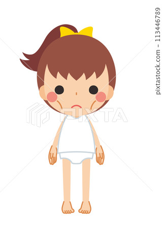 一個身材瘦削、全身、向量、白色背景的可愛小女孩的插圖 一個身材瘦削、全身、向量、白色背景的可愛小女孩的插圖 113446789