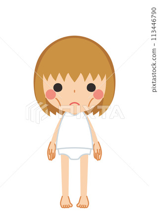 一個身材瘦削、全身、向量、白色背景的可愛小女孩的插圖 一個身材瘦削、全身、向量、白色背景的可愛小女孩的插圖 113446790
