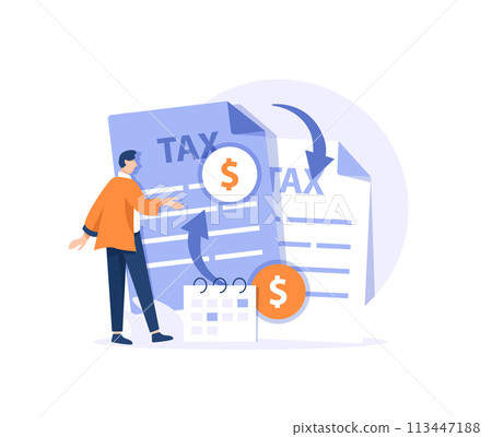 Tax agent service abstract concept , Accountant appointment, filing the taxes, money refund, income statement and financial audit 113447188