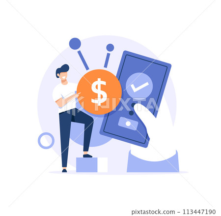 Banking app isolated cartoon vector illustrations,Make digital payments with smartphone, money transfer banking service 113447190