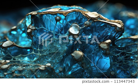 Abstract background blue gold, macro oil slick. 113447343
