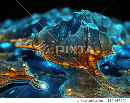 Abstract background blue gold, macro oil slick. Abstract background blue gold, macro oil slick. 113447351