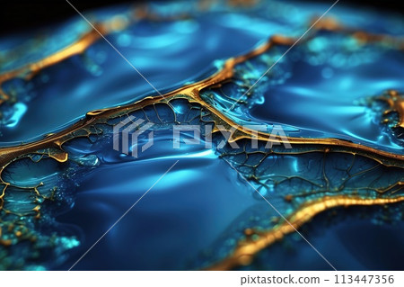 Abstract background blue gold, macro oil slick. Abstract background blue gold, macro oil slick. 113447356