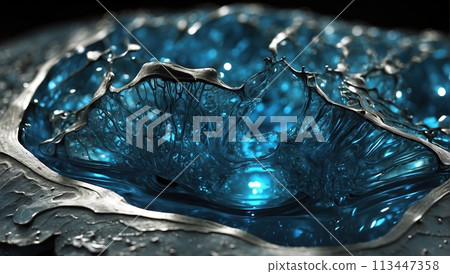 Abstract background blue gold, macro oil slick. 113447358