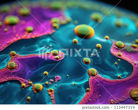 Abstract background blue gold, macro oil slick. 113447359