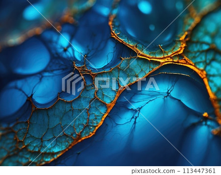 Abstract background blue gold, macro oil slick. Abstract background blue gold, macro oil slick. 113447361