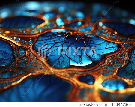 Abstract background blue gold, macro oil slick. Abstract background blue gold, macro oil slick. 113447365