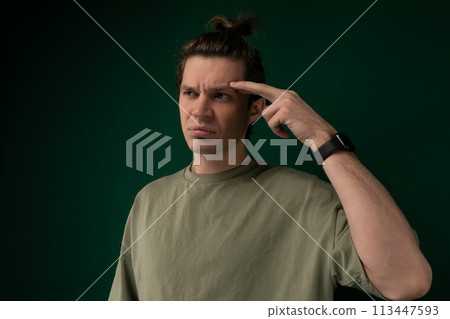 Man Holding Hand Up to Ear Man Holding Hand Up to Ear 113447593
