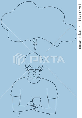 Boy read from smartphone screen line art 113447761