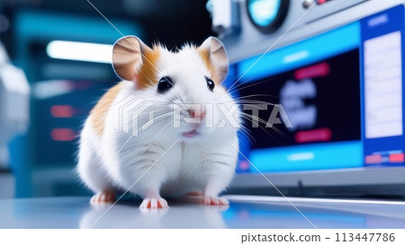 A cute fat red-and-white hamster on the elegant command deck of a spaceship A cute fat red-and-white hamster on the elegant command deck of a spaceship 113447786