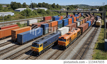貨運火車裝滿貨物集裝箱停靠在鐵路編組站 113447835