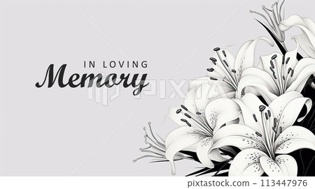 condolence card with lilly flower in loving memory illustration condolence card with lilly flower in loving memory illustration 113447976