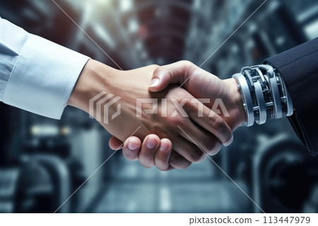 handshake human hand and robot hand business concept handshake human hand and robot hand business concept 113447979