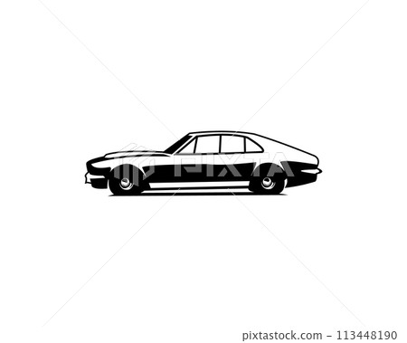 Aston Martin Lagonda V8 Saloon. isolated white background shown from the side. premium illustration vector design. best for logo, badge, emblem, icon, sticker design. available in eps 10 113448190