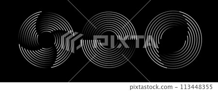 Speed lines in circle form. Radial speed Lines in Circle Form. Black thick halftone dotted speed lines. Technology round Logo. Vector 113448355