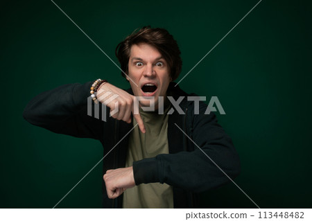 Man Making Funny Face With Hands 113448482