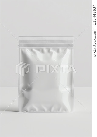A white plastic bag with a white label on top 113448634