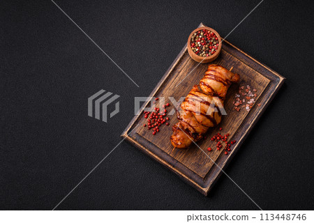 Delicious kebab of chicken or pork meat with salt, spices and herbs Delicious kebab of chicken or pork meat with salt, spices and herbs 113448746