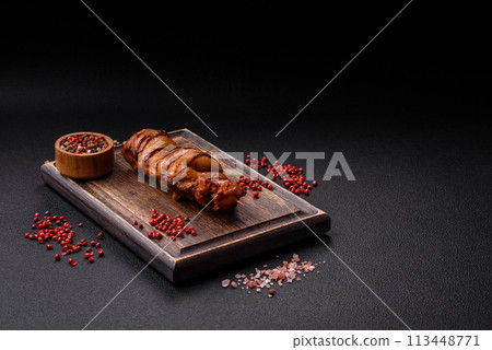 Delicious kebab of chicken or pork meat with salt, spices and herbs Delicious kebab of chicken or pork meat with salt, spices and herbs 113448771