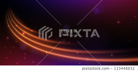 Abstract futuristic glowing neon orange light ray on dark background with lighting effect. Abstract futuristic glowing neon orange light ray on dark background with lighting effect. 113448832