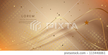 Luxury gold curved lines on gold background with glitter light effects. Luxury gold curved lines on gold background with glitter light effects. 113448861