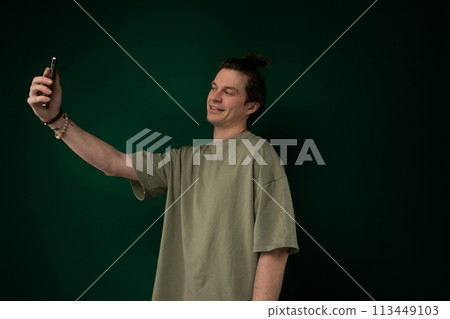 Man Taking Selfie With Cell Phone Man Taking Selfie With Cell Phone 113449103