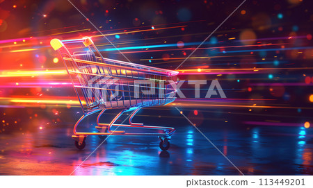 Shopping Cart With Bright Lights Shopping Cart With Bright Lights 113449201