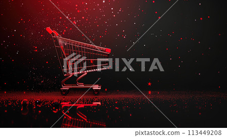 Red Shopping Cart Against Black Background 113449208