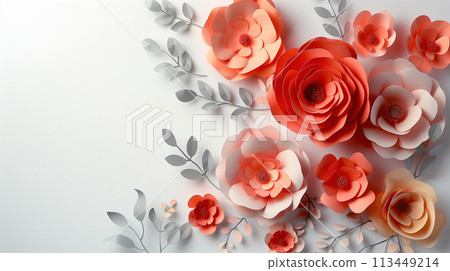 Paper Flowers Adorning White Wall Paper Flowers Adorning White Wall 113449214
