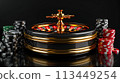 Casino Table With Chips and Roulette 113449254