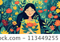 Woman Holding Bouquet of Flowers 113449255