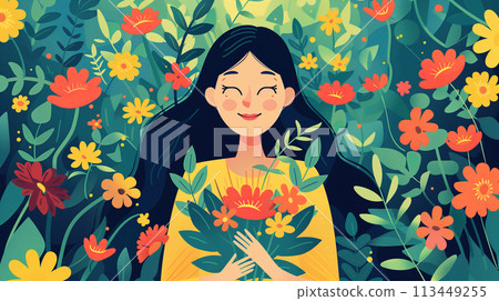 Woman Holding Bouquet of Flowers Woman Holding Bouquet of Flowers 113449255