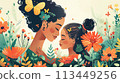 Two Women Walking in a Field of Flowers 113449256
