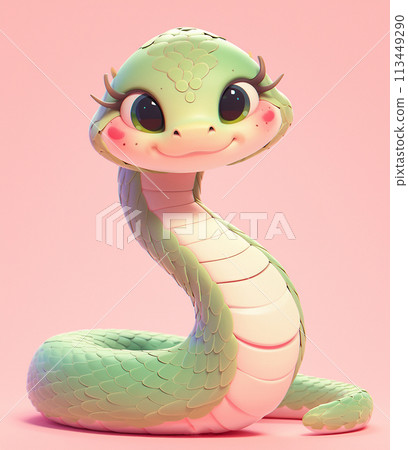 2025 A 3D cute cartoonish green and pink snake with big eyes 2025 A 3D cute cartoonish green and pink snake with big eyes 113449290