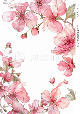 A watercolor painting of pink flowers with gold accents. The flowers are arranged in a way that creates a sense of movement and flow. The gold accents add a touch of elegance. Overall A watercolor painting of pink flowers with gold accents. The flowers are arranged in a way that creates a sense of movement and flow. The gold accents add a touch of elegance. Overall 113449329