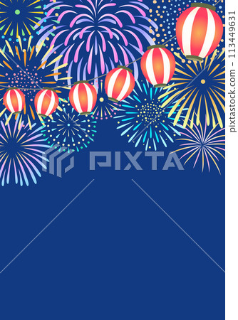 Background illustration of fireworks and lanterns vertical 113449631