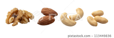 Walnuts, almonds, cashews, peanuts 113449836