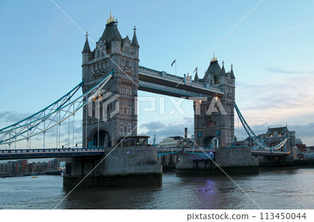 Tower Bridge in London at dusk 113450044